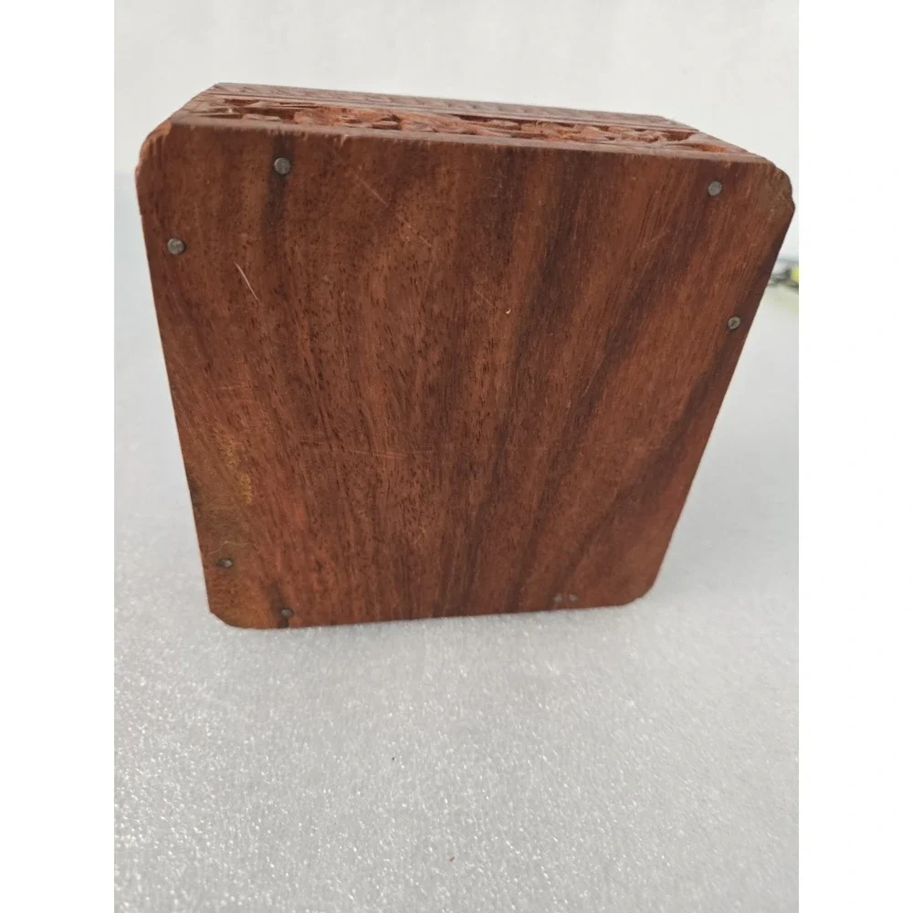 Hand‎ Carved Wooden Jewelry Trinket Box Vintage 4.5